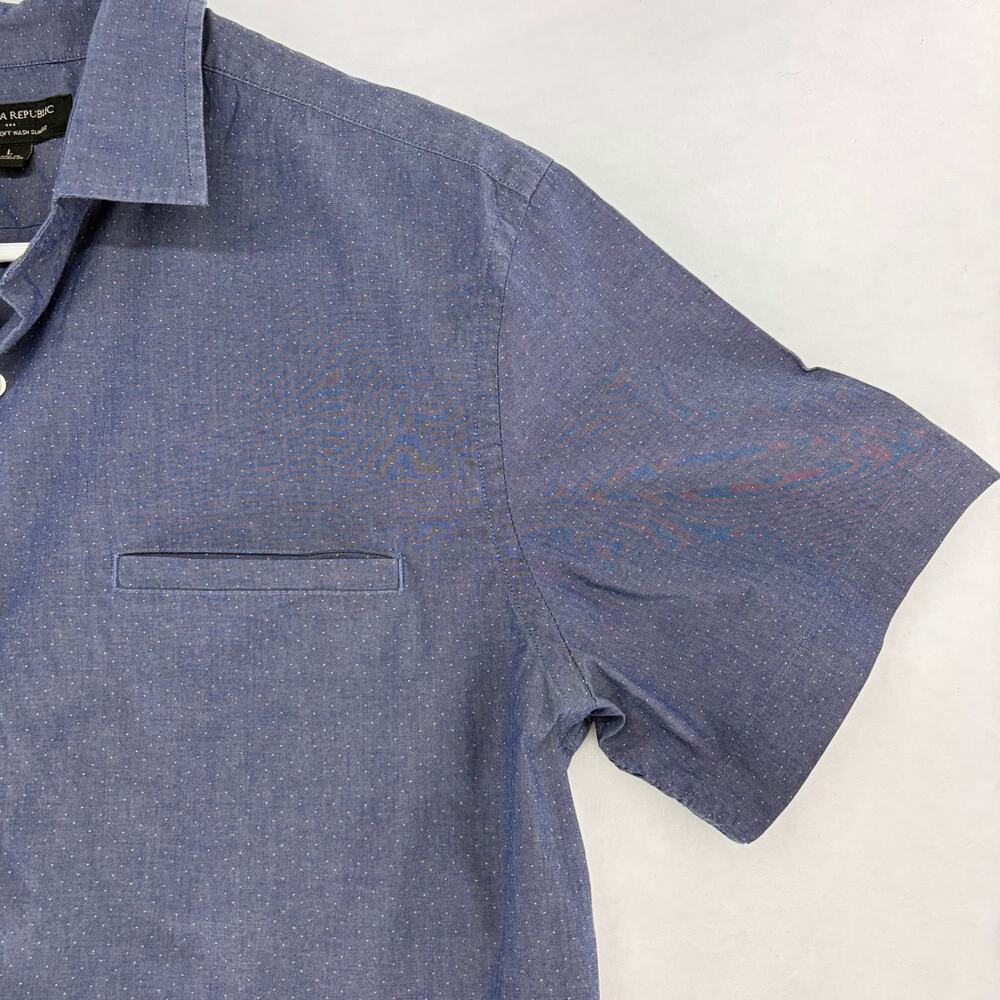Banana Republic Slim Fit Chambray Short Sleeve Shirt Sz L Micro Dot Stretch - Picture 8 of 15